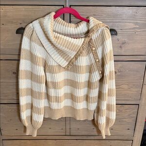 Derek Lam Beige and White Striped Cowl Neck Sweater sz M